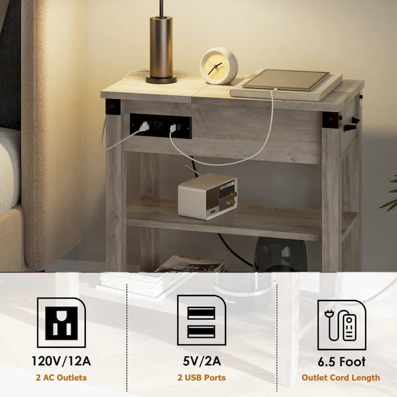 3-Tier Narrow Side Table with Drawer and Storage