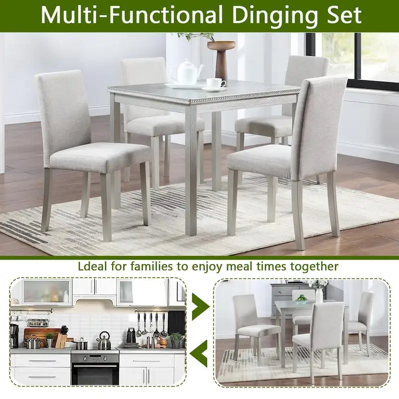 Wooden Dining Square Table Set,Kitchen Table for Small Space,4 Person Dining Table