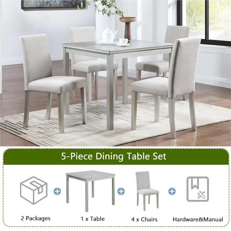 Wooden Dining Square Table Set,Kitchen Table for Small Space,4 Person Dining Table