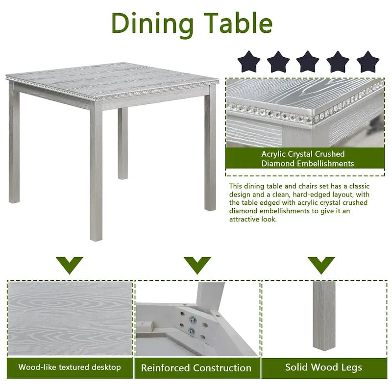 Wooden Dining Square Table Set,Kitchen Table for Small Space,4 Person Dining Table