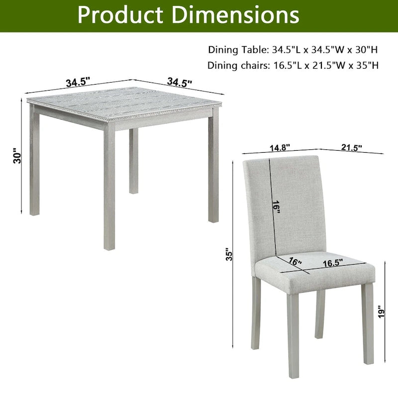 Wooden Dining Square Table Set,Kitchen Table for Small Space,4 Person Dining Table