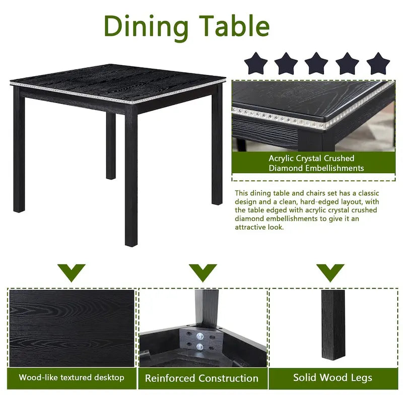 Wooden Dining Square Table Set,Kitchen Table for Small Space,4 Person Dining Table
