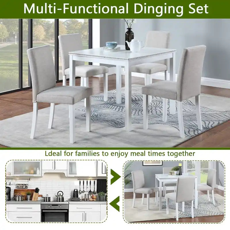 Wooden Dining Square Table Set,Kitchen Table for Small Space,4 Person Dining Table