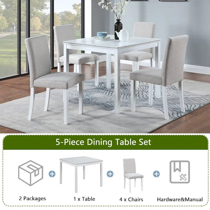 Wooden Dining Square Table Set,Kitchen Table for Small Space,4 Person Dining Table
