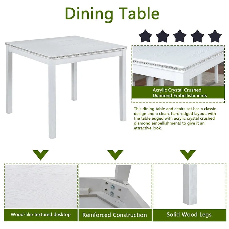 Wooden Dining Square Table Set,Kitchen Table for Small Space,4 Person Dining Table