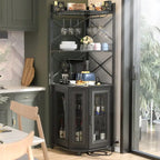 Corner Buffet Bar Cabinet with Top Hutch&Storage Shelves