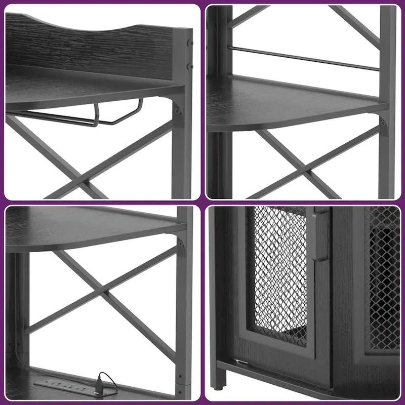 Corner Buffet Bar Cabinet with Top Hutch&Storage Shelves