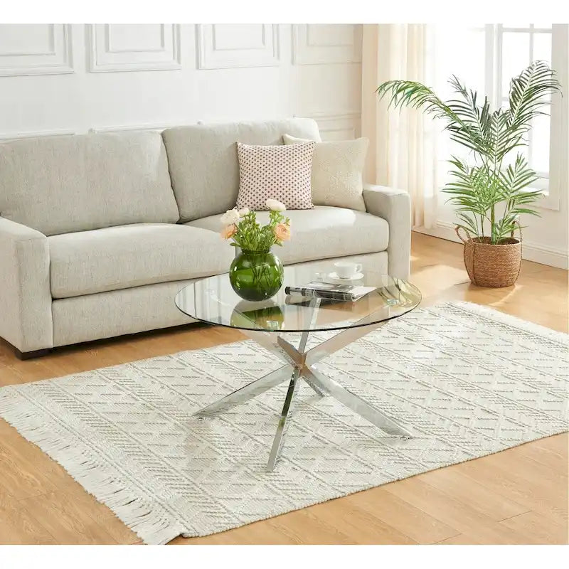 35.4 Round Coffee Table With Glass Top