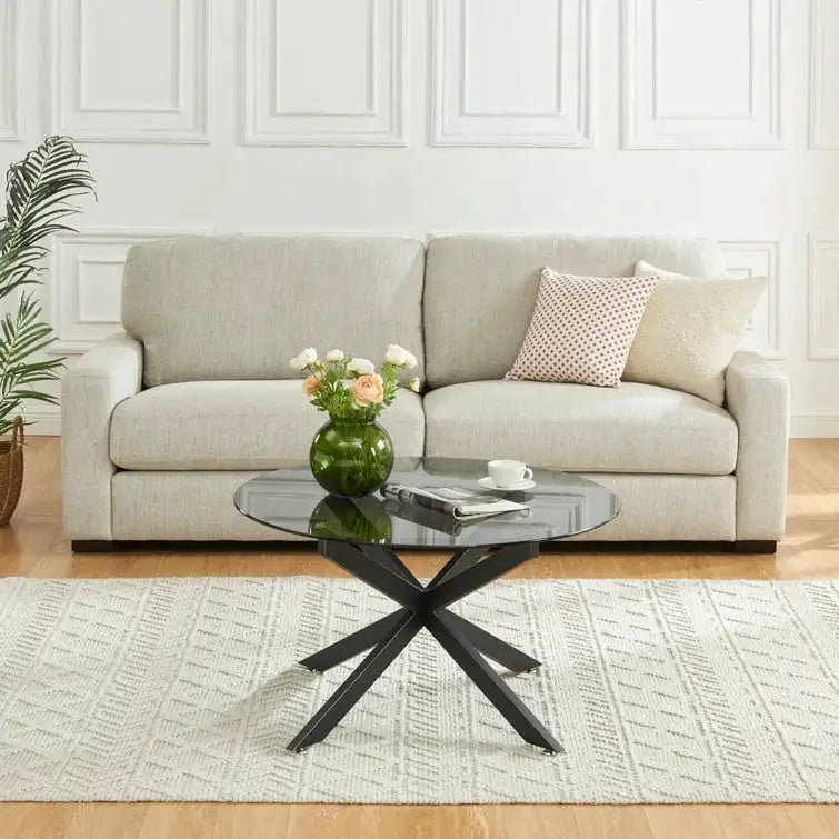 35.4 Round Coffee Table With Glass Top