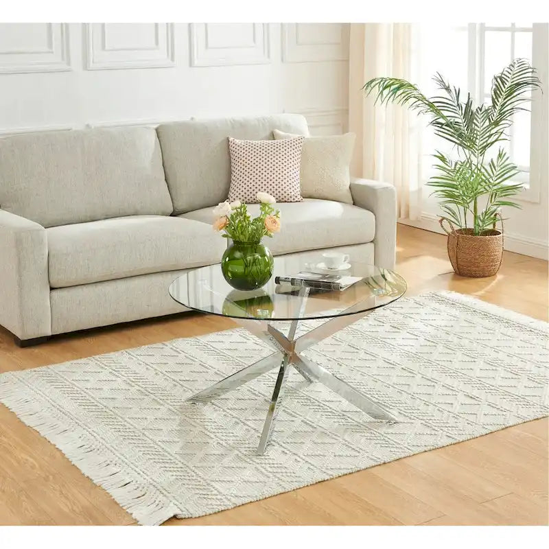 35.4 Round Coffee Table With Glass Top