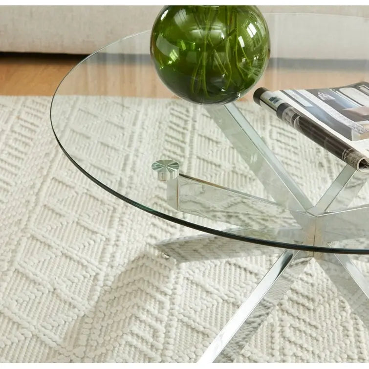 35.4 Round Coffee Table With Glass Top