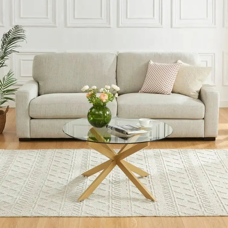 35.4 Round Coffee Table With Glass Top