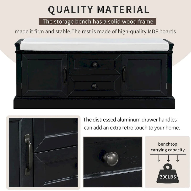 Storage Bench with 2 Drawers and 2 Cabinets
