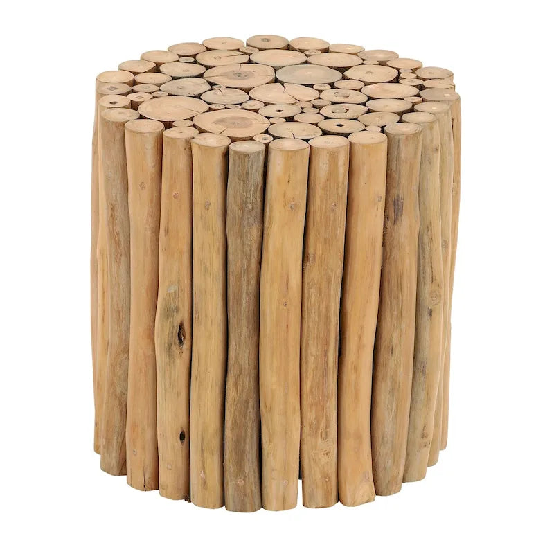 Tavolino D'Appoggio Laterale e d'Accento in Legno di Teak Fatto a Mano con Design a Grappolo di Bastoncini - Marrone - Roche River Decor