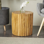 Tavolino D'Appoggio Laterale e d'Accento in Legno di Teak Fatto a Mano con Design a Grappolo di Bastoncini - Marrone - Roche River Decor