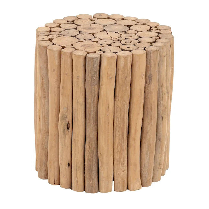 Tavolino D'Appoggio Laterale e d'Accento in Legno di Teak Fatto a Mano con Design a Grappolo di Bastoncini - Marrone - Roche River Decor