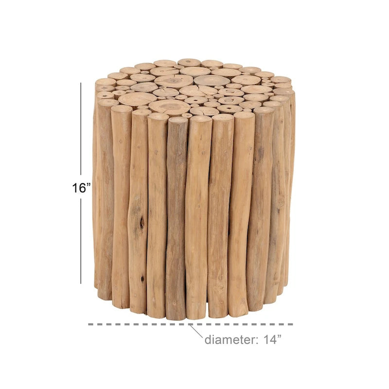 Tavolino D'Appoggio Laterale e d'Accento in Legno di Teak Fatto a Mano con Design a Grappolo di Bastoncini - Marrone - Roche River Decor
