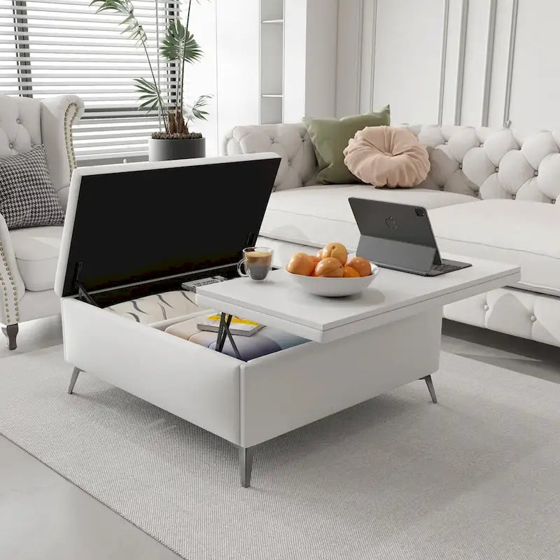35 inch Wide Square Storage Benches Coffee Table with Lift Top Oversized Storage Ottoman in Upholstered