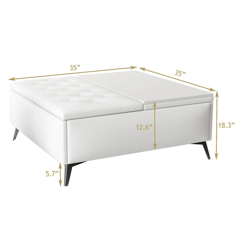 35 inch Wide Square Storage Benches Coffee Table with Lift Top Oversized Storage Ottoman in Upholstered