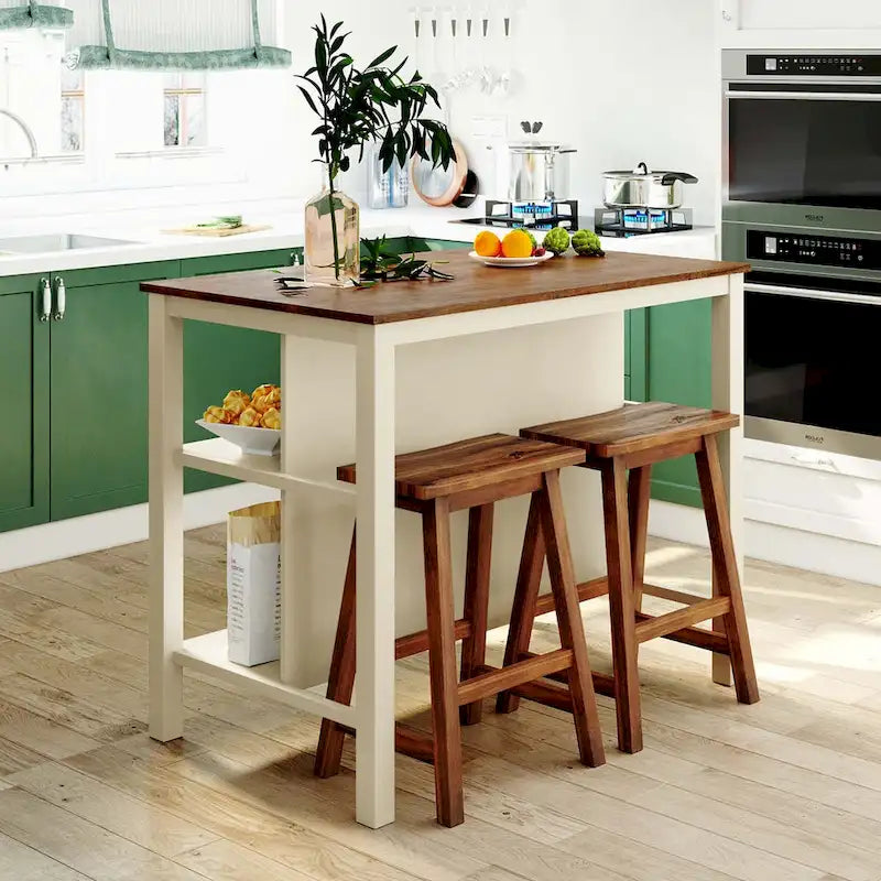 Solid Wood Rustic 3-piece 45 Butcher Block Dining Table Set