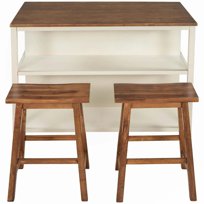 Set da pranzo in legno massello rustico a 3 pezzi con tavolo da macellaio da 45 pollici