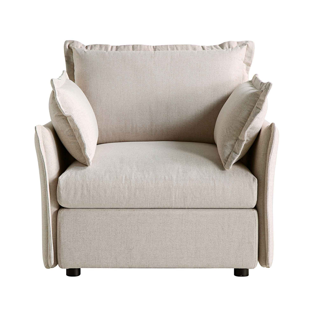 Pillow Edge Beige Fabric Sectional Sofa, 1-Seater