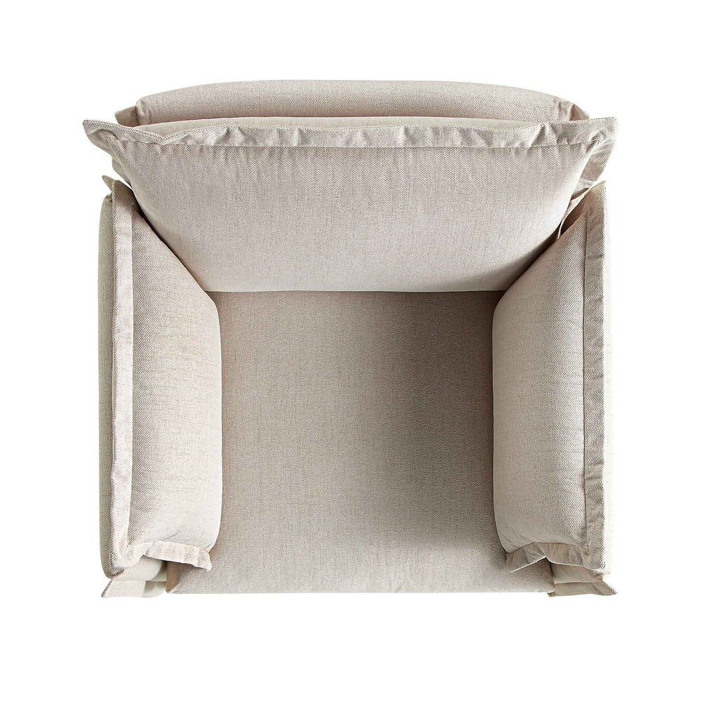 Pillow Edge Beige Fabric Sectional Sofa, 1-Seater