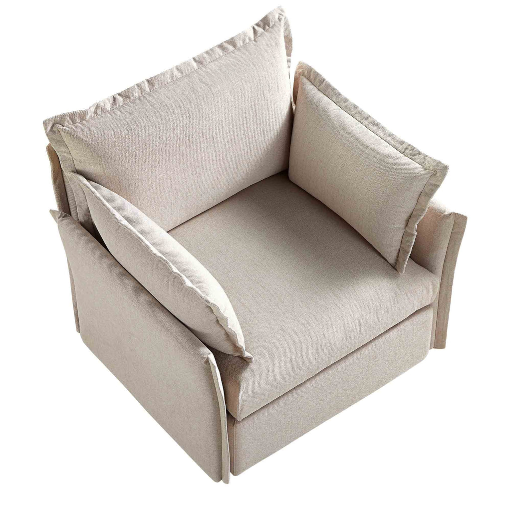 Pillow Edge Beige Fabric Sectional Sofa, 1-Seater