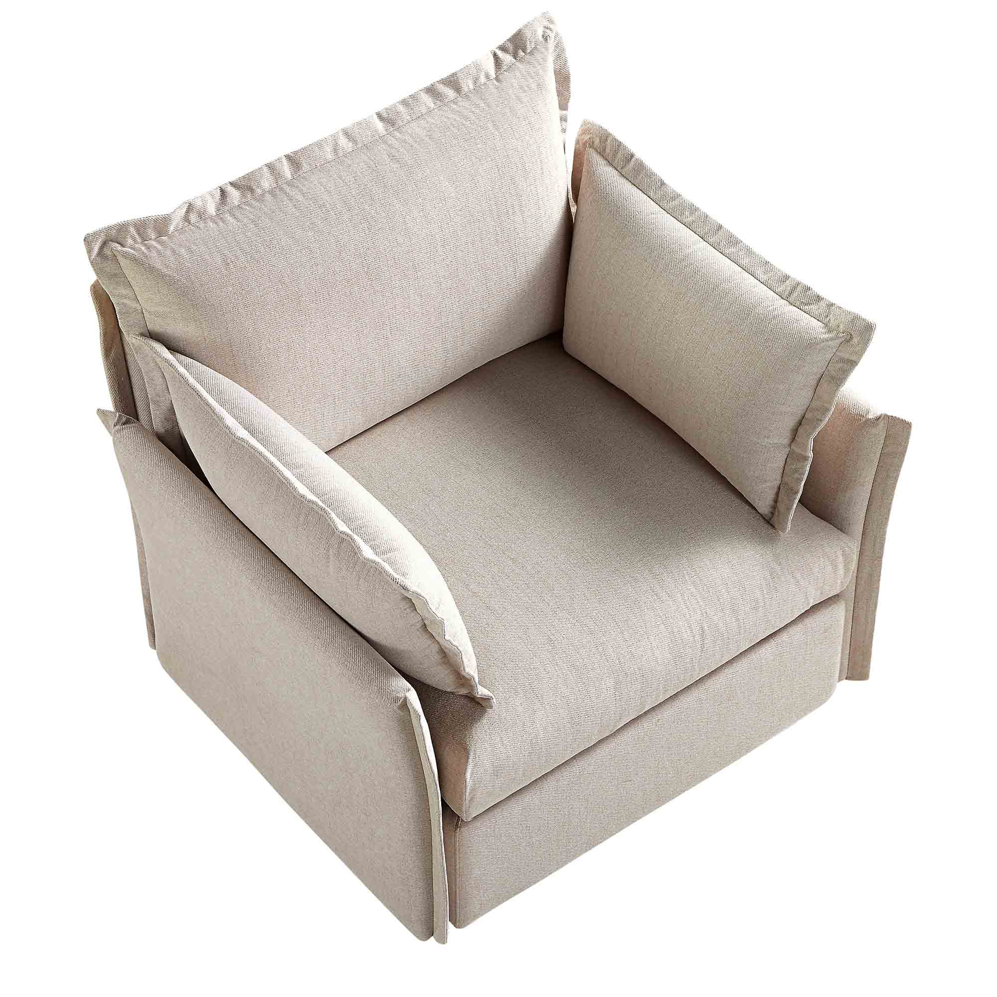 Pillow Edge Beige Fabric Sectional Sofa, 1-Seater