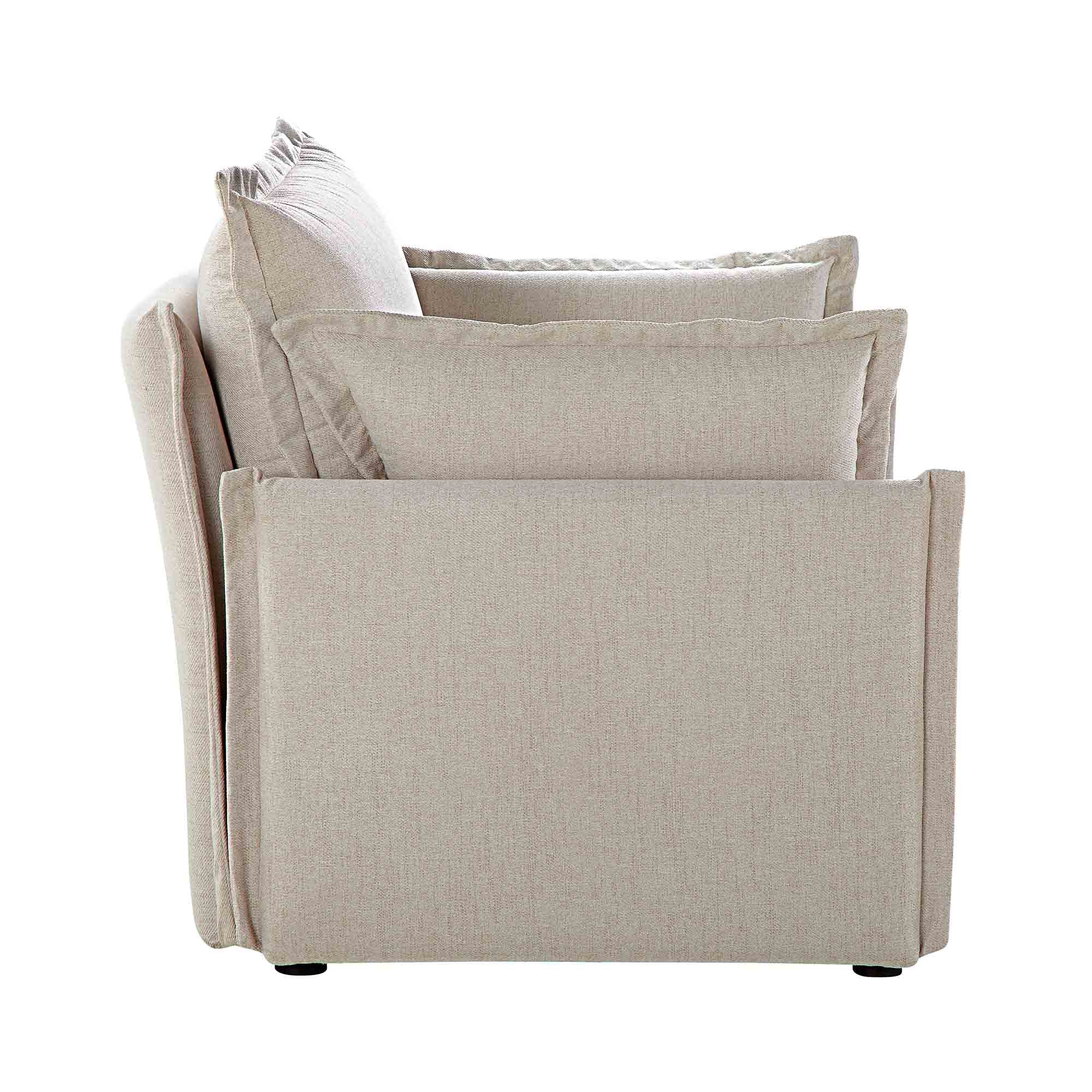Pillow Edge Beige Fabric Sectional Sofa, 1-Seater