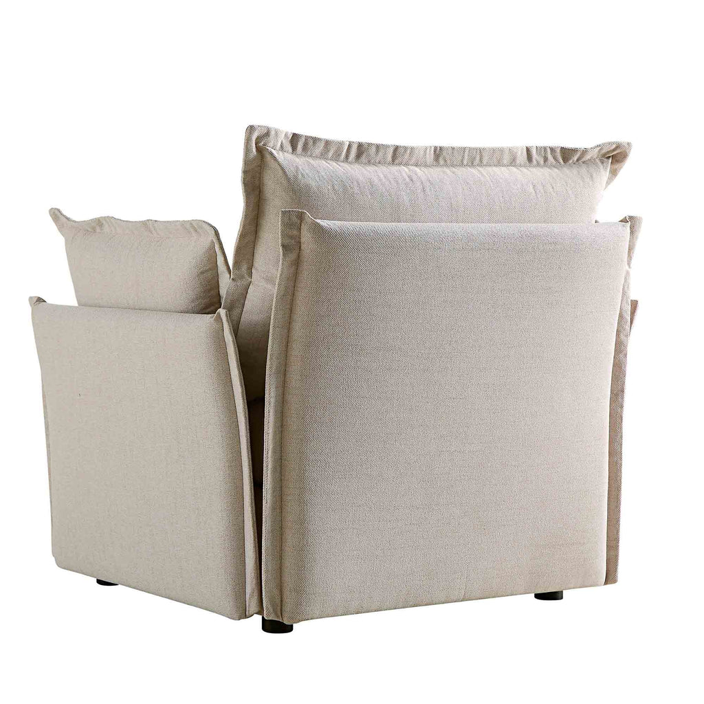 Pillow Edge Beige Fabric Sectional Sofa, 1-Seater
