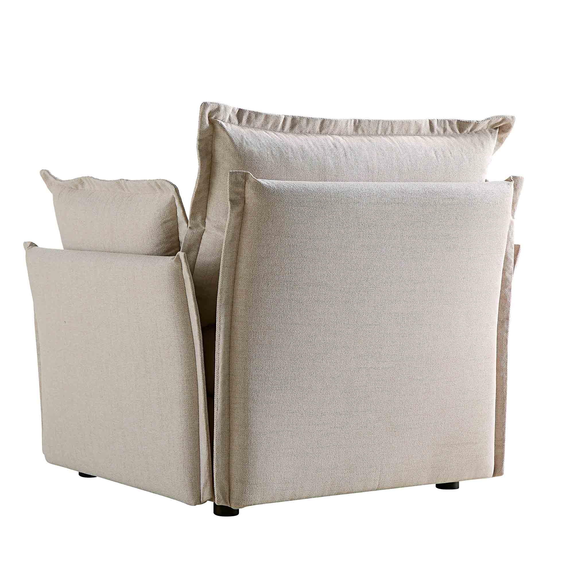 Pillow Edge Beige Fabric Sectional Sofa, 1-Seater