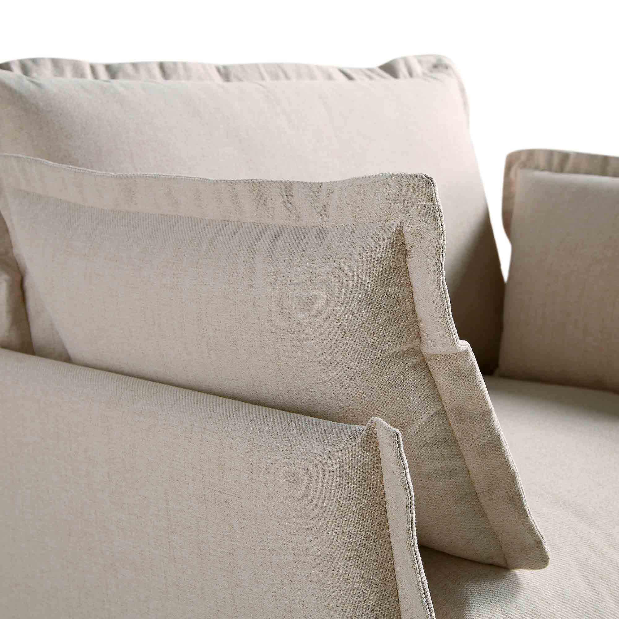 Pillow Edge Beige Fabric Sectional Sofa, 1-Seater