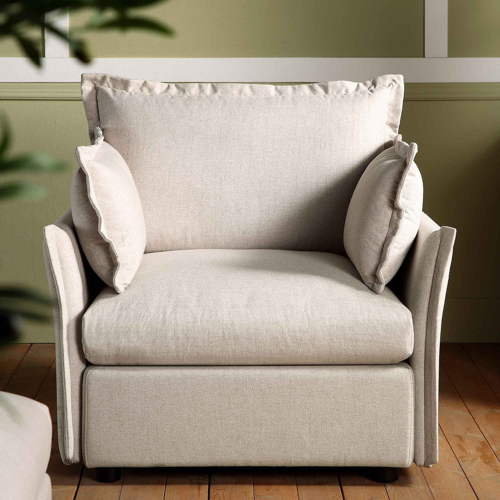 Pillow Edge Beige Fabric Sectional Sofa, 1-Seater