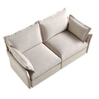 Pillow Edge Beige Fabric Sectional Sofa, 2-Seater