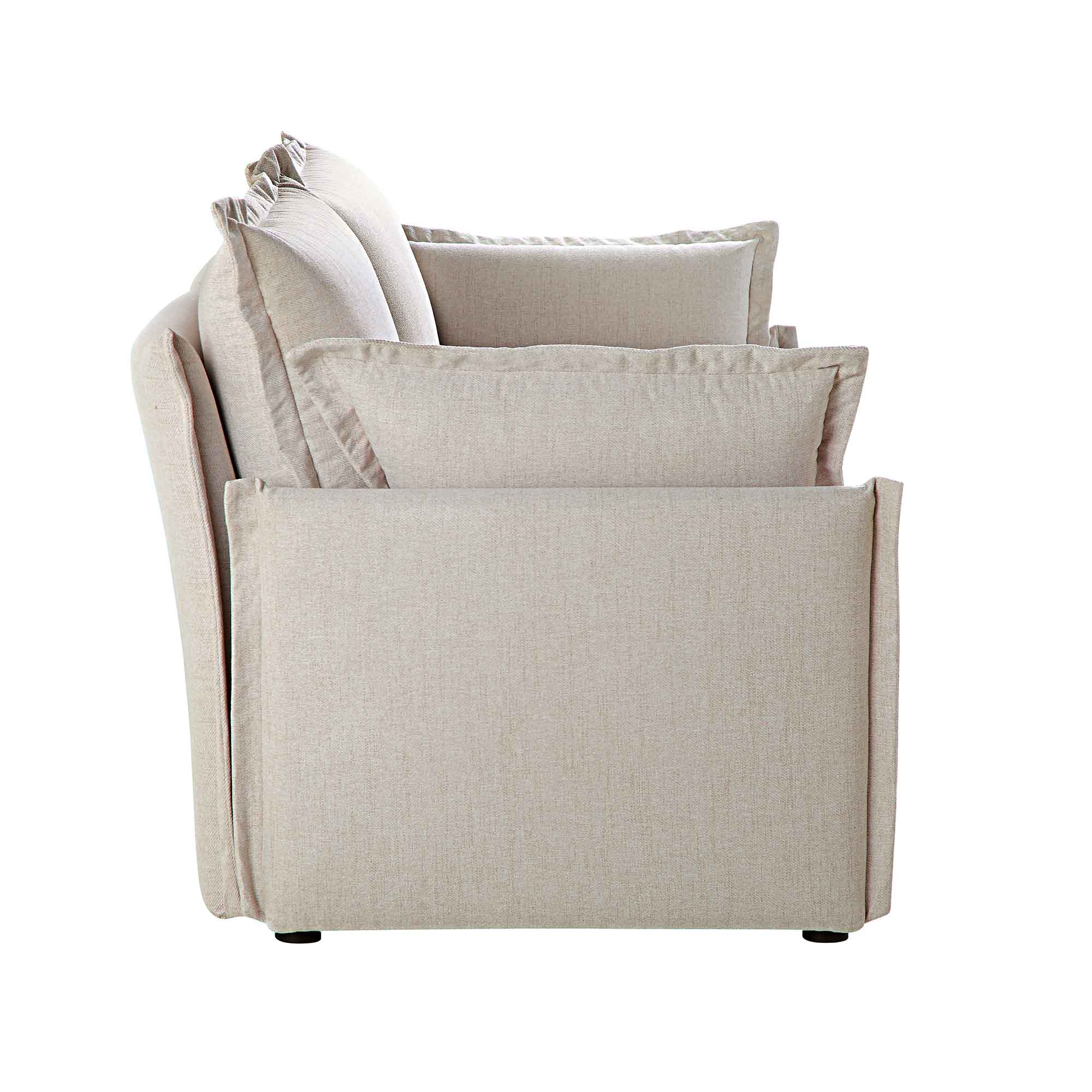 Pillow Edge Beige Fabric Sectional Sofa, 2-Seater