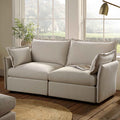 Pillow Edge Beige Fabric Sectional Sofa, 2-Seater