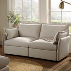 Pillow Edge Beige Fabric Sectional Sofa, 2-Seater