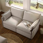 Pillow Edge Beige Fabric Sectional Sofa, 2-Seater