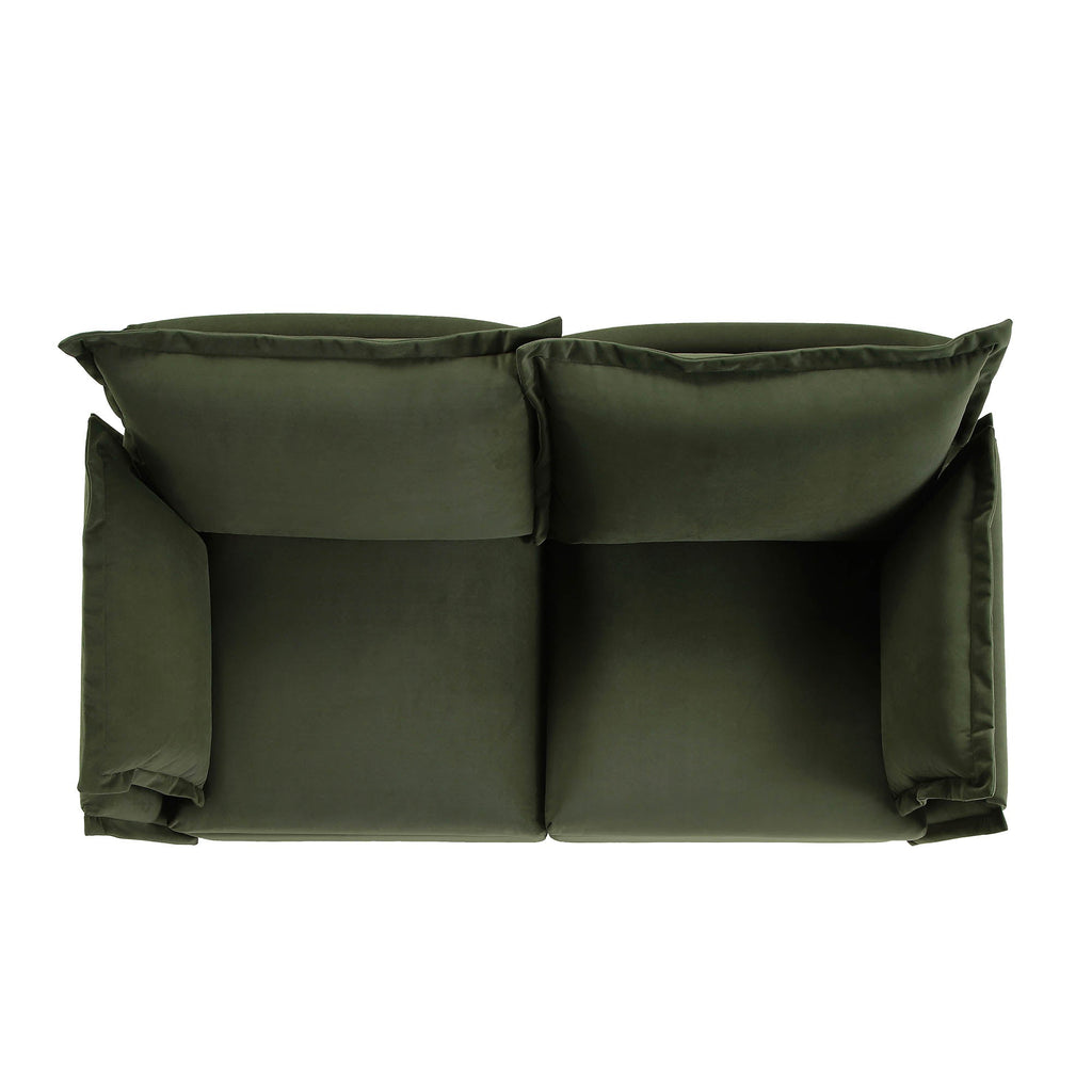 Pillow Edge Moss Green Velvet Sectional Sofa, 2-Seater