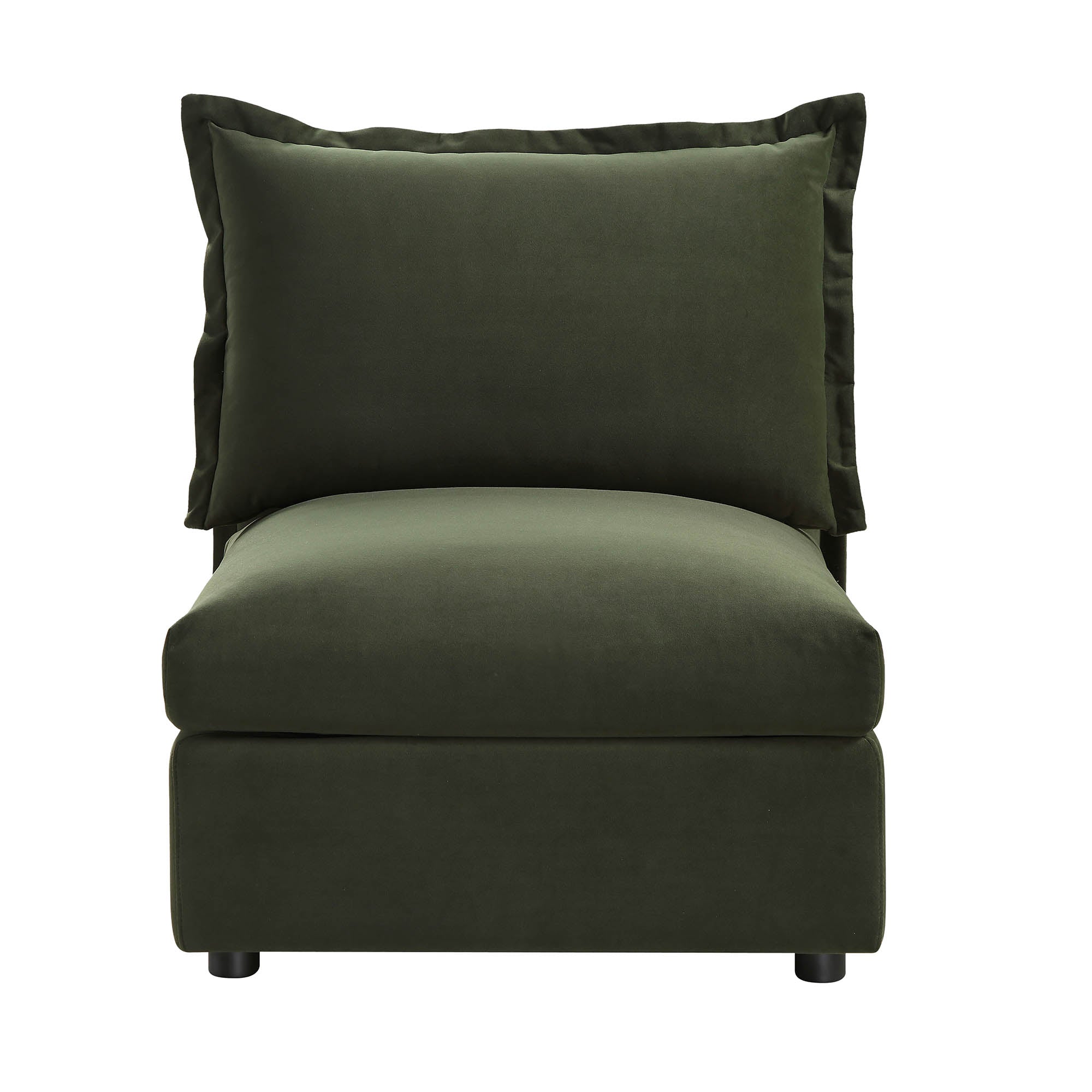 Pillow Edge Moss Green Velvet Sectional Sofa, 1 Seater Armless