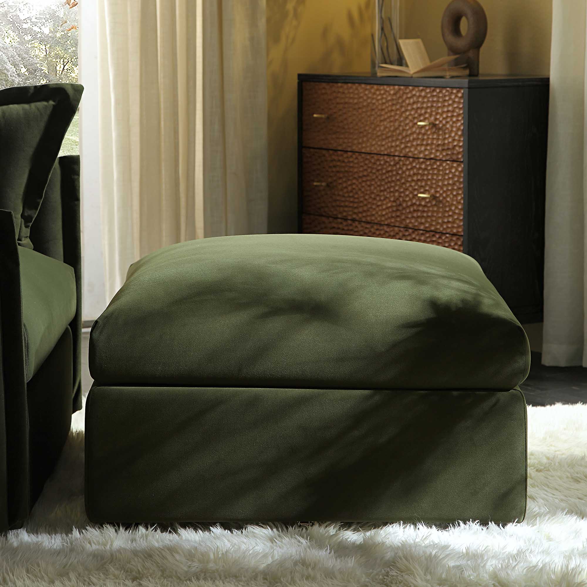 Moss Green Velvet Fabric Pouffe