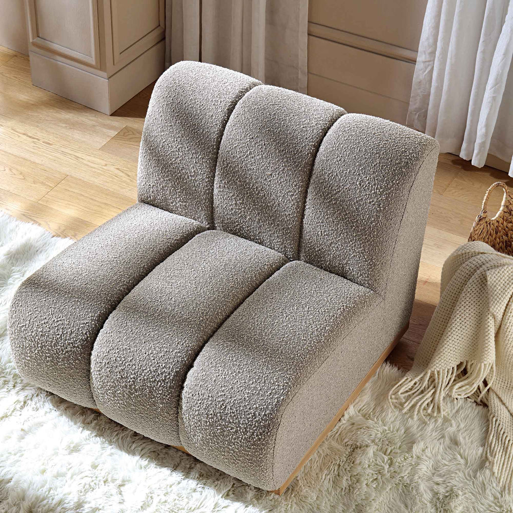 Taupe Boucle Sectional Sofa, 1-Seater Armless Sofa
