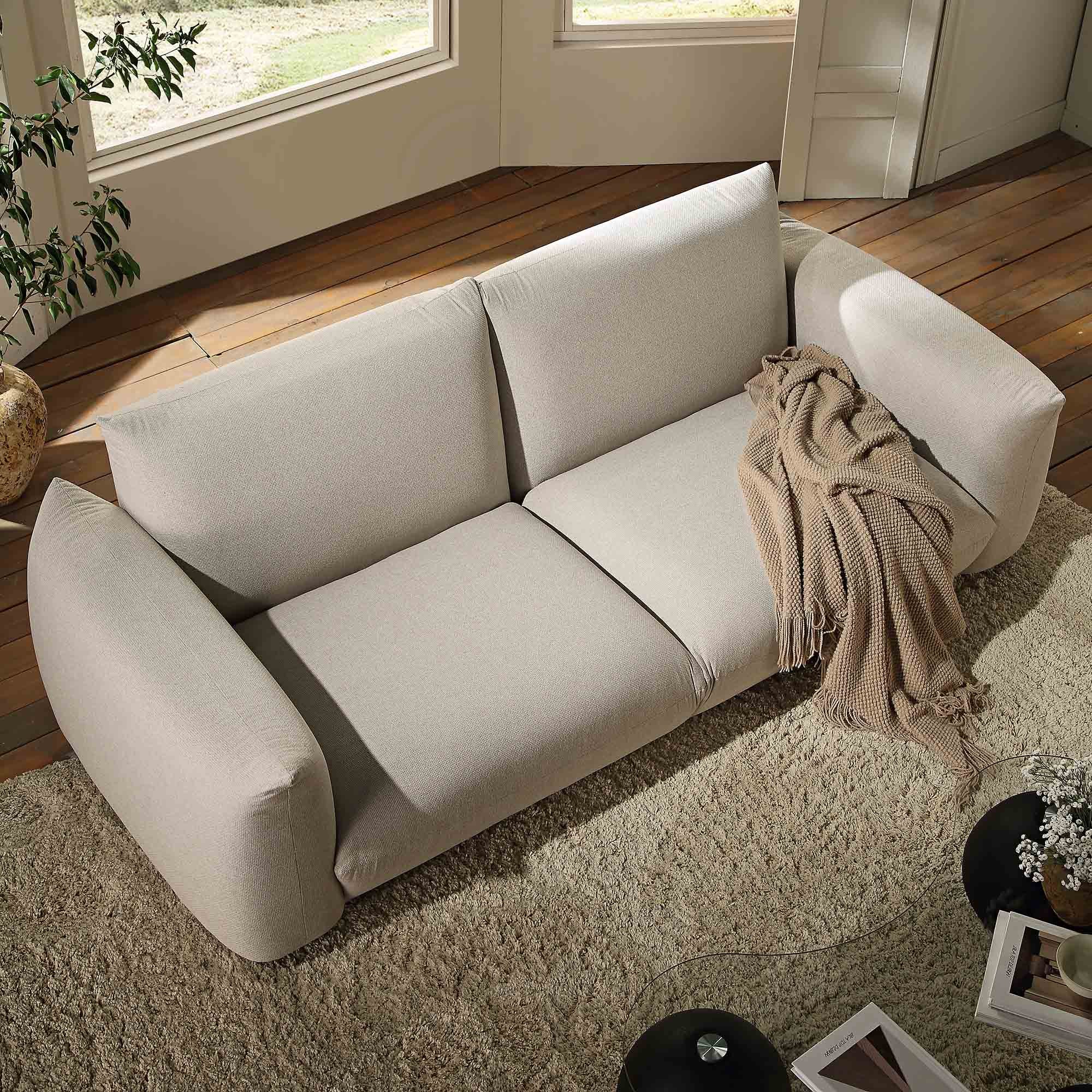 Three Seater Sofa, Beige Woven Fabric