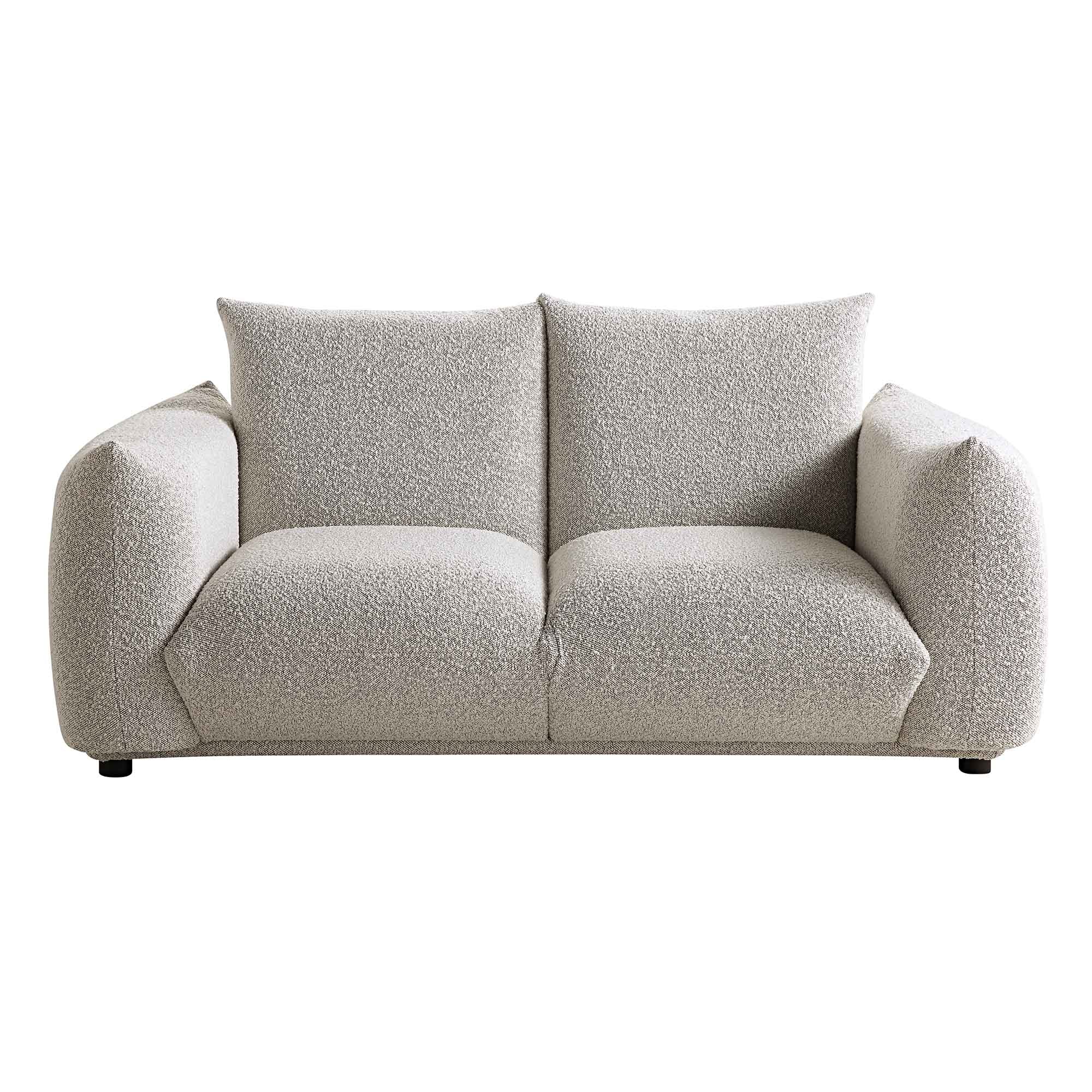 68.5" Mist Gray Boucle Two-Seater Sofa with Low Profile Design & Plush Cushions, Modern Curved Silhouette