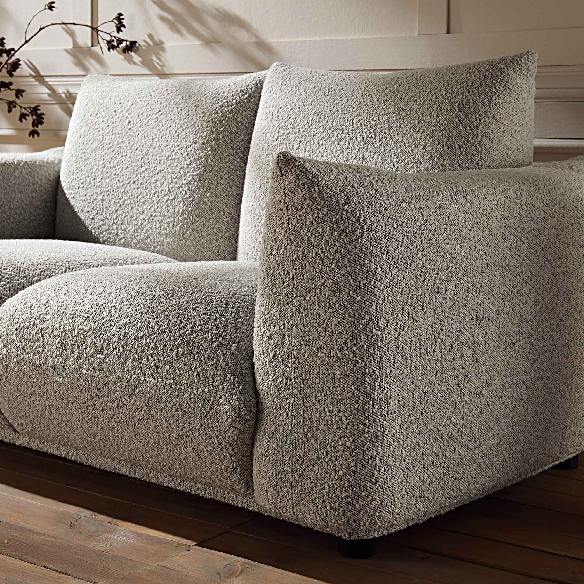 68.5" Mist Gray Boucle Two-Seater Sofa with Low Profile Design & Plush Cushions, Modern Curved Silhouette