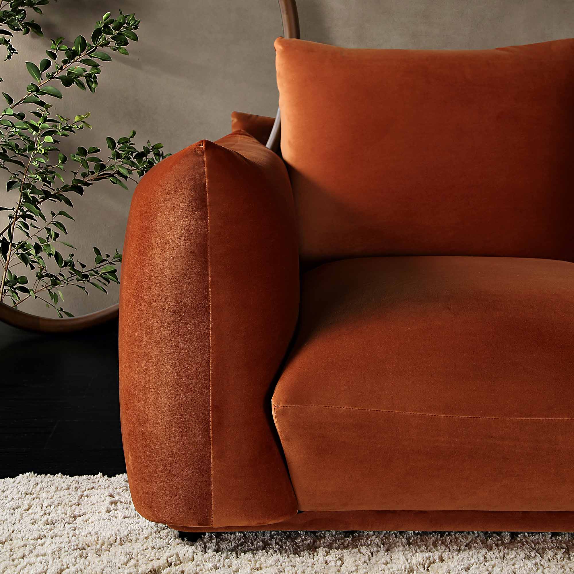 Two Seater Sofa, Rust Velvet