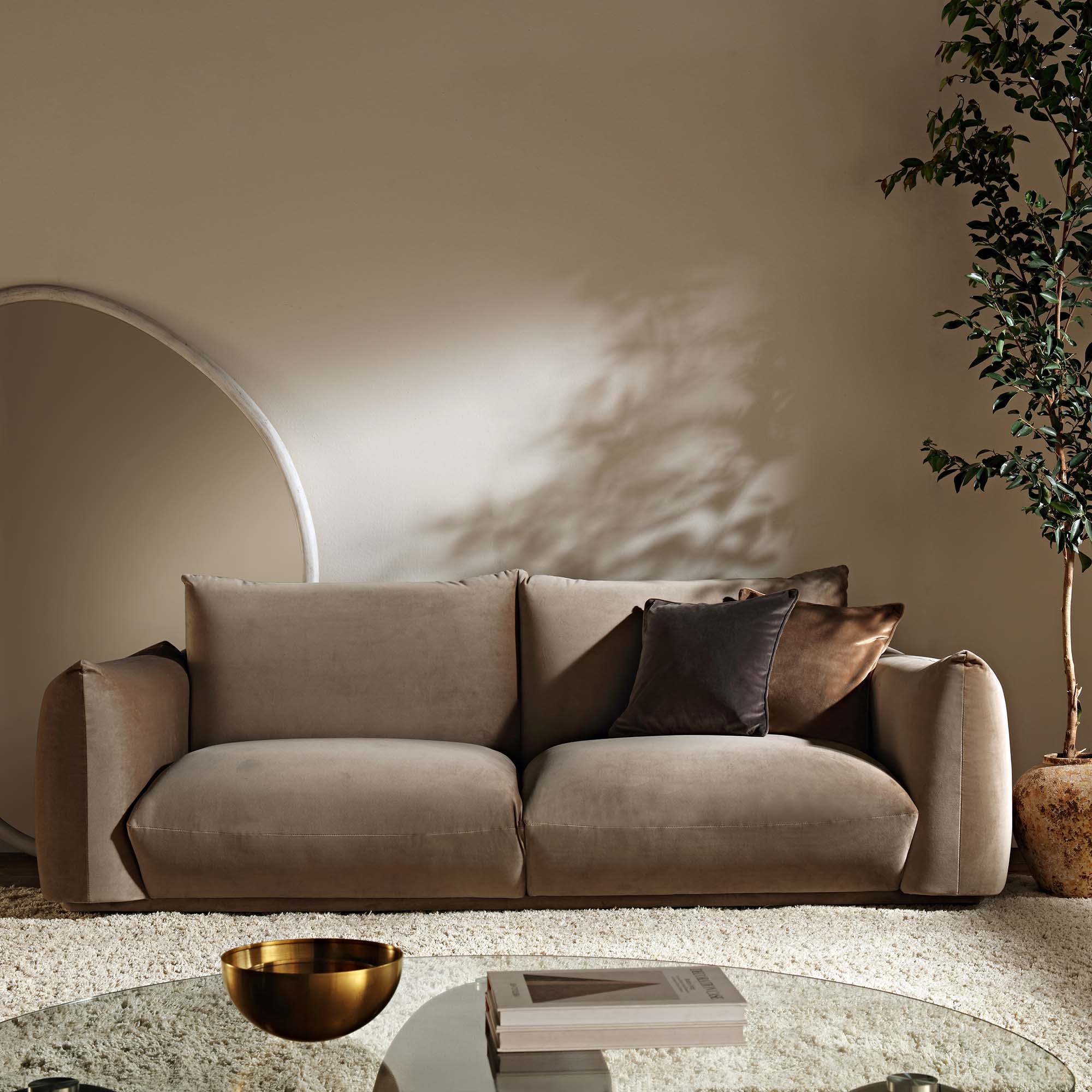 Three Seater Sofa, Mink Velvet