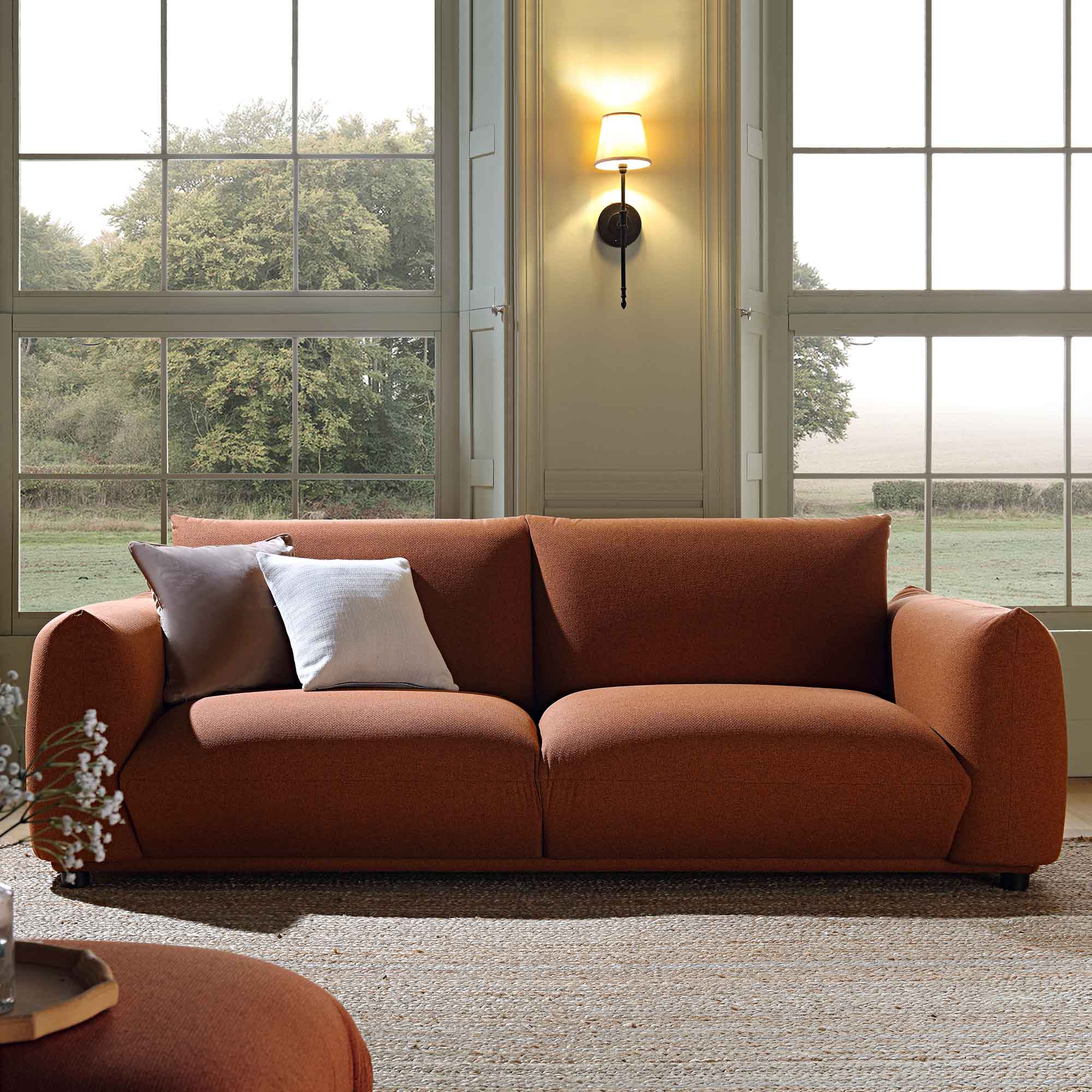 Three Seater Sofa, Terracotta Fabric