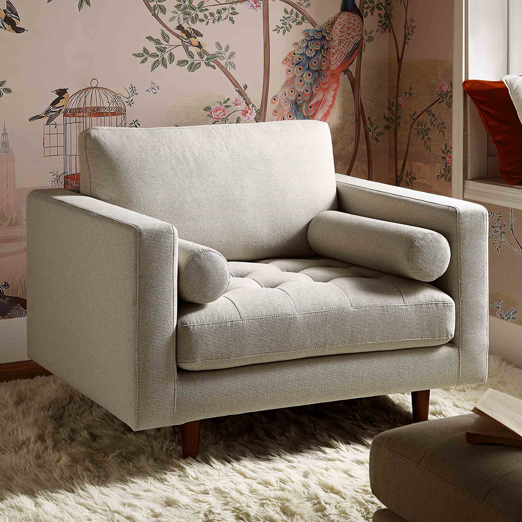 Armchair, Beige Woven Fabric